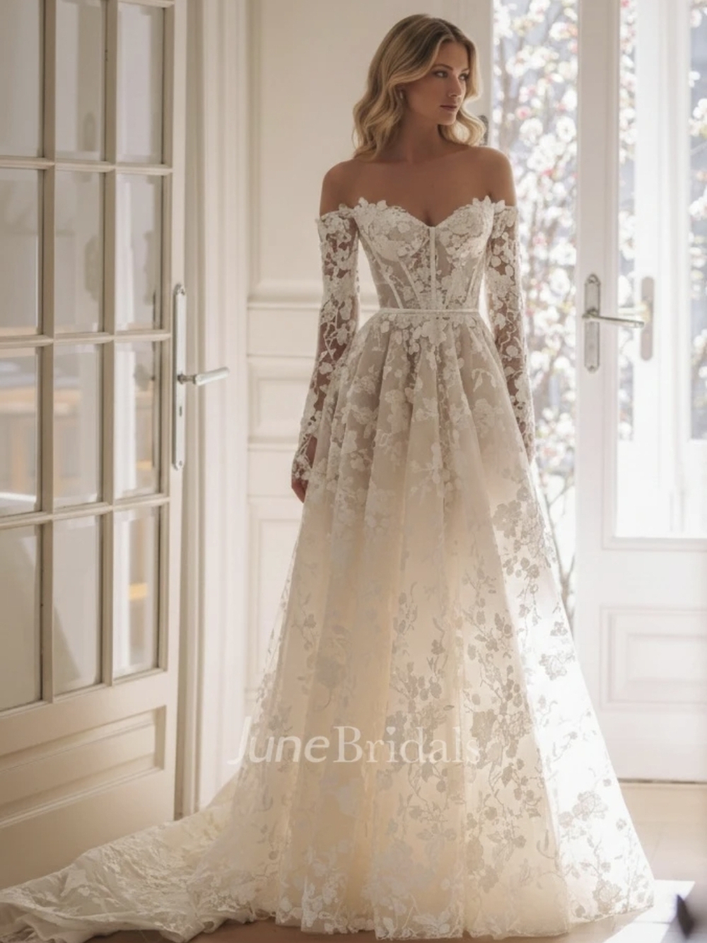 Off-the-Shoulder Lace A-Line Wedding Dress